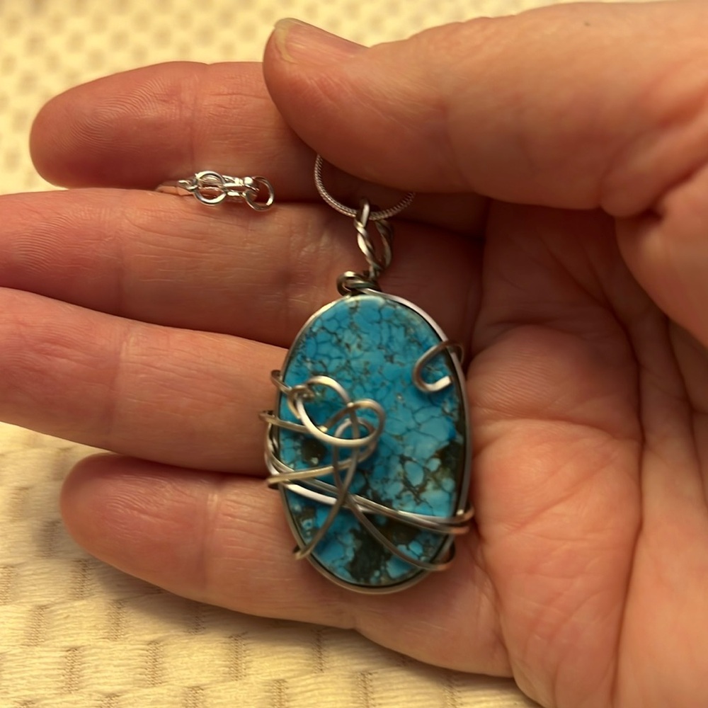 Genuine Turquoise wire wrapped pendant